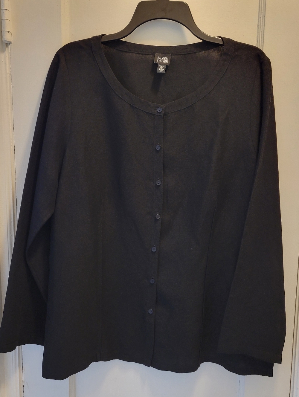 Eileen Fisher Black Button Down Shirt Linen Viscose blend Size Large